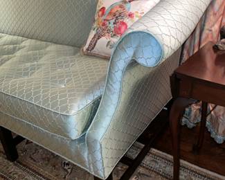 NICE Vintage Blue Upholstered Sofa W/ Wooden Legs