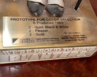 ORIGINAL Planters Peanuts Mr.Peanut Bar Advertising Statue Prototype W/ Plaque