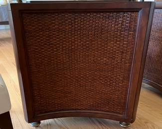 Dining Room w Rattan Base and Glass Top, 2 Arm Chairs and 4 Side Chairs