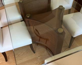 Dining Room w Rattan Base and Glass Top, 2 Arm Chairs and 4 Side Chairs