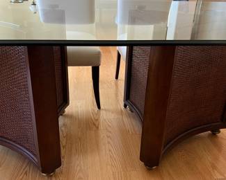 Dining Room w Rattan Base and Glass Top, 2 Arm Chairs and 4 Side Chairs