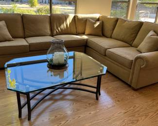 Stickley Sectional, Iron Based Coffee Table w Glass Top (as is) 