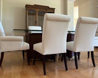 Dining Room w Rattan Base and Glass Top, 2 Arm Chairs and 4 Side Chairs