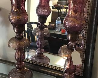 Beautiful Antique Mulberry Glass Lustre ( pair)