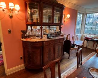 china with marble top and glass door hutch