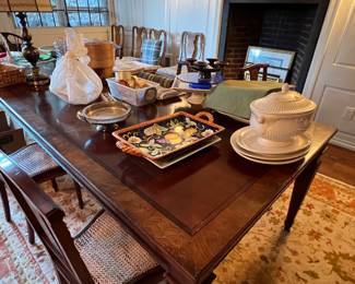 dining table and cane seat chairs
