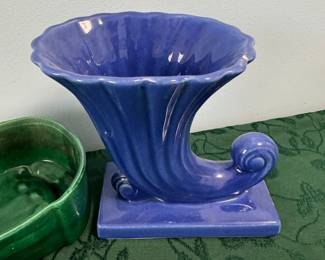 1940's USA Shawnee Pottery Cornucopia Blue Vase