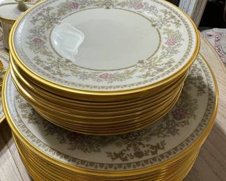 LLenox Castle Garden Pattern 66 Pieces, 10 Cups and Saucers, 10 Dinner plates, 10 Salad Plates,9 Bread Plates, 6 dessert plates, 6 double handle soup bowls, 1Meat serving platter, 1 vegetable bowl, creamer and sugar and 1 gravy BUY IT NOW $180