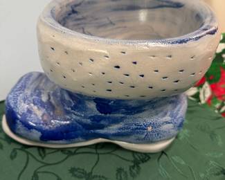 Santa boot pottery planted in blue
