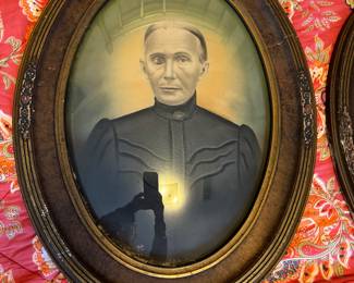 Collectible antique oval gilded wooden frame with concave glass ormolu carved wood frame