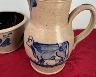 Vintage Rowe Pottery Works Cow Pitcher Jug Salt Glaze Stoneware 6.5 "