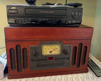 Vintage style record player and JVC VHS Player