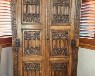 Antique Oak Armoire, Grape motif carvings
