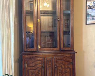 Wooden China Cabinet With Light And Glass Shelving