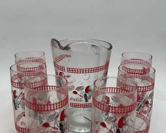 Coca Cola Retro Glass Pitcher And Glasses