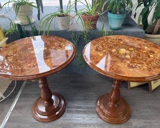 Round Burlwood Side Tables