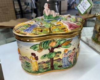 Antique Majolica Italian Lidded Bowl