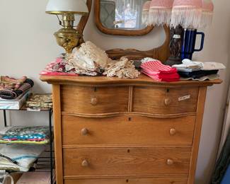 	#36	Antique "Maple" Highboy Serpentine dresser - 6 drawers w/swivel mirror.	 $ 200.00 																											