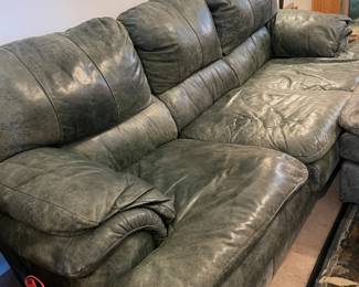 	#2	Barclays Leather 8' Sofa - hunter/pine green. *as is condition, YOU MOVE* ottoman not included	 $ 40.00 																											