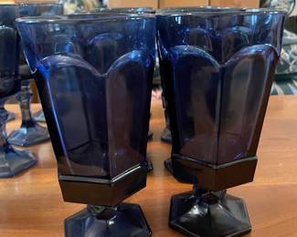	#104	Set of 8 Fostoria Dark Blue Water/Ice Tea Glasses 6 7/8"	$50.00																											