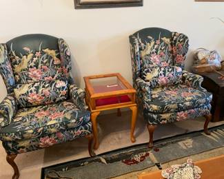 	#7	Pair of Wingback Chairs - "embroidered-like" fabric around the floral pattern. ($30 each) 	 $ 60.00 																											