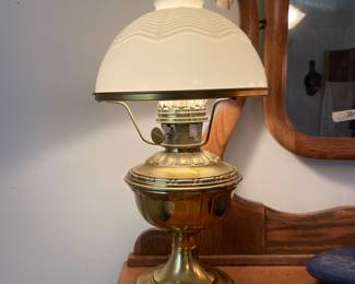 	#45	Antique Oil Lamp - Glass and Brass	 $ 45.00 																											