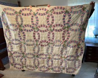 	#56	Double Wedding Ring Quilt - *as is some tears* 70"x60	 $ 60.00 																											