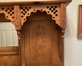 	#17	Carved Wood Floral - Wall Display cabinet w/beveled mirror and hidden compartment	 $ 325.00 																											