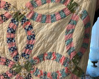 	#56	Double Wedding Ring Quilt - *as is some tears* 70"x60	 $ 60.00 																											