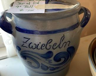 	#93	Ant. Salt Glazed Jar w/lid 9" Tall	$75.00																											