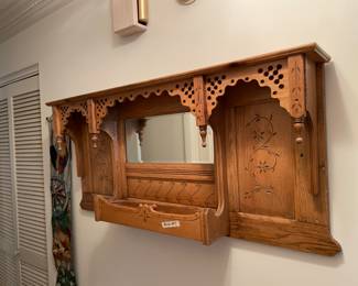 	#17	Carved Wood Floral - Wall Display cabinet w/beveled mirror and hidden compartment	 $ 325.00 																											