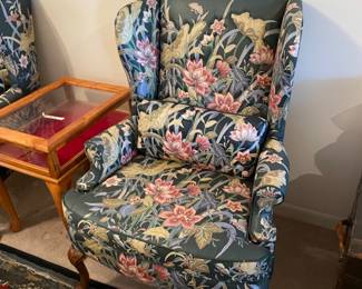 	#7	Pair of Wingback Chairs - "embroidered-like" fabric around the floral pattern. ($30 each) 	 $ 60.00 																											
