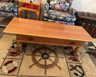 	#37	Carved Wood "Maple?" Coffee Table - w/1 drawer - 52x20x16	 $ 75.00 																											