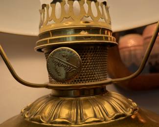 	#45	Antique Oil Lamp - Glass and Brass	 $ 45.00 																											