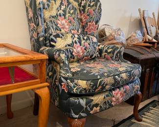 	#7	Pair of Wingback Chairs - "embroidered-like" fabric around the floral pattern. ($30 each) 	 $ 60.00 																											