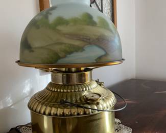 	#40	Reverse Painted Glass Shade - Electric Lamp	 $ 50.00 																											