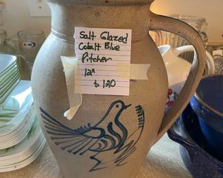 	#73	Salt Glazed Cobalt Blue Pitcher 12"	$120.00																											