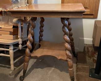 	#5	Antique Victorian Oak Barley Twist Radio/Parlor Table - Claw/Viper Foot w/glass ball - 24x24x29	 $ 125.00 																											