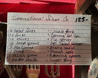 	#151	International Silver Co. - Flatware set of 12 w/serving utensils	$125.00																											