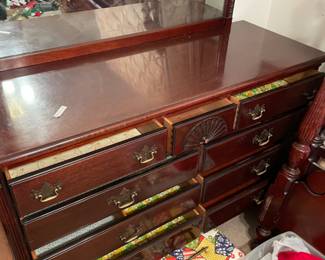 	#18	Chest of Drawers - 9 drawer dresser. dovetailed drawers 56.5x21.5x35	 $ 100.00 																											