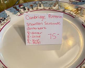 	#65	Cambridge Potteries Snowmen Serenade Dinnerware - set of 8 	$75.00																											