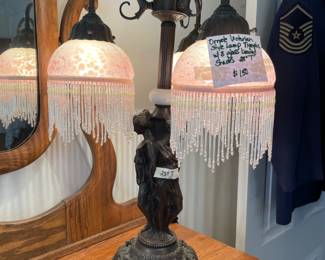 	#44	Ornate Meyda Tiffany Style Lamp 3 Graces - w/3 glass beaded shades - 23"T	 $ 150.00 																											