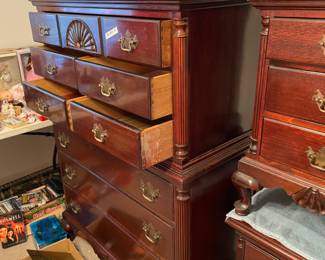 	#21	Highboy Chippendale Chest of Drawers - 6 drawer dresser.	 $ 200.00 																											