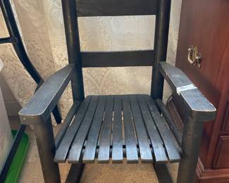 	#34	Kids Black Painted Wood Rocking Chair 	 $ 20.00 																											