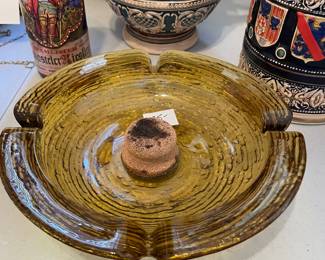 	#118	Mid Century - Yellow Glass Ashtray	$25.00																											