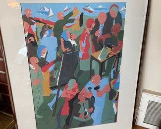 Framed & Matted 1981 Print "Pacific Northwest Arts and Crafts Fair" by Jacob Lawrence
