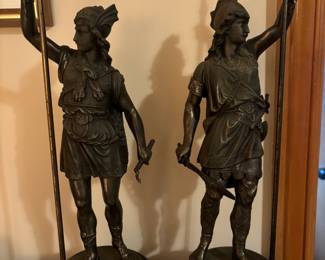 Pair of Ornate Cast Metal Neo-Grecian Statues