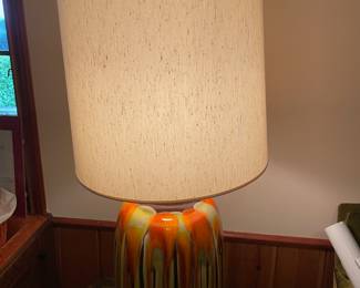 Mid Century Drip Glaze Ceramic Green & Orange Table Lamp