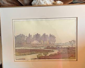 Framed & Matted Woodblock Print "Morinji In Spring" by Toshi Yoshida