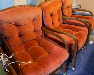 Set of 3 Mid Century Orange Lounge Chairs with Casters